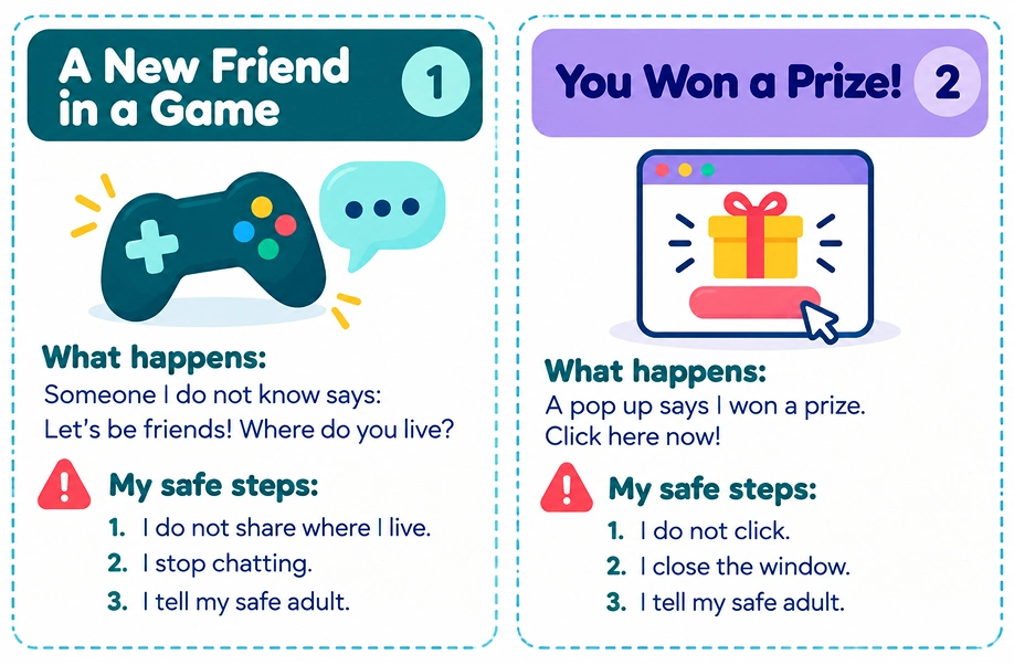 Preview of printable online safety cards for children